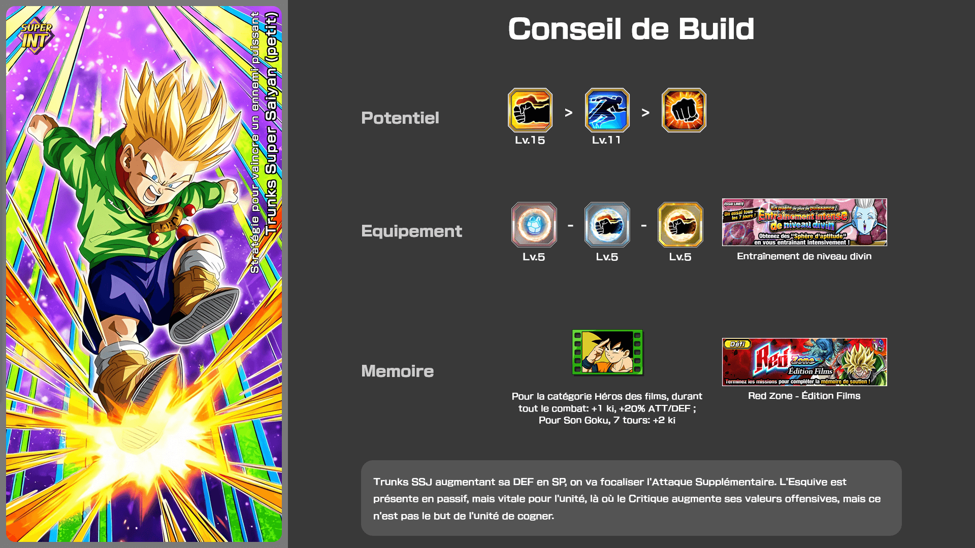 Fiche n°2 Trunks Super Saiyan (petit) : Stratégie pour vaincre un ennemi puissant