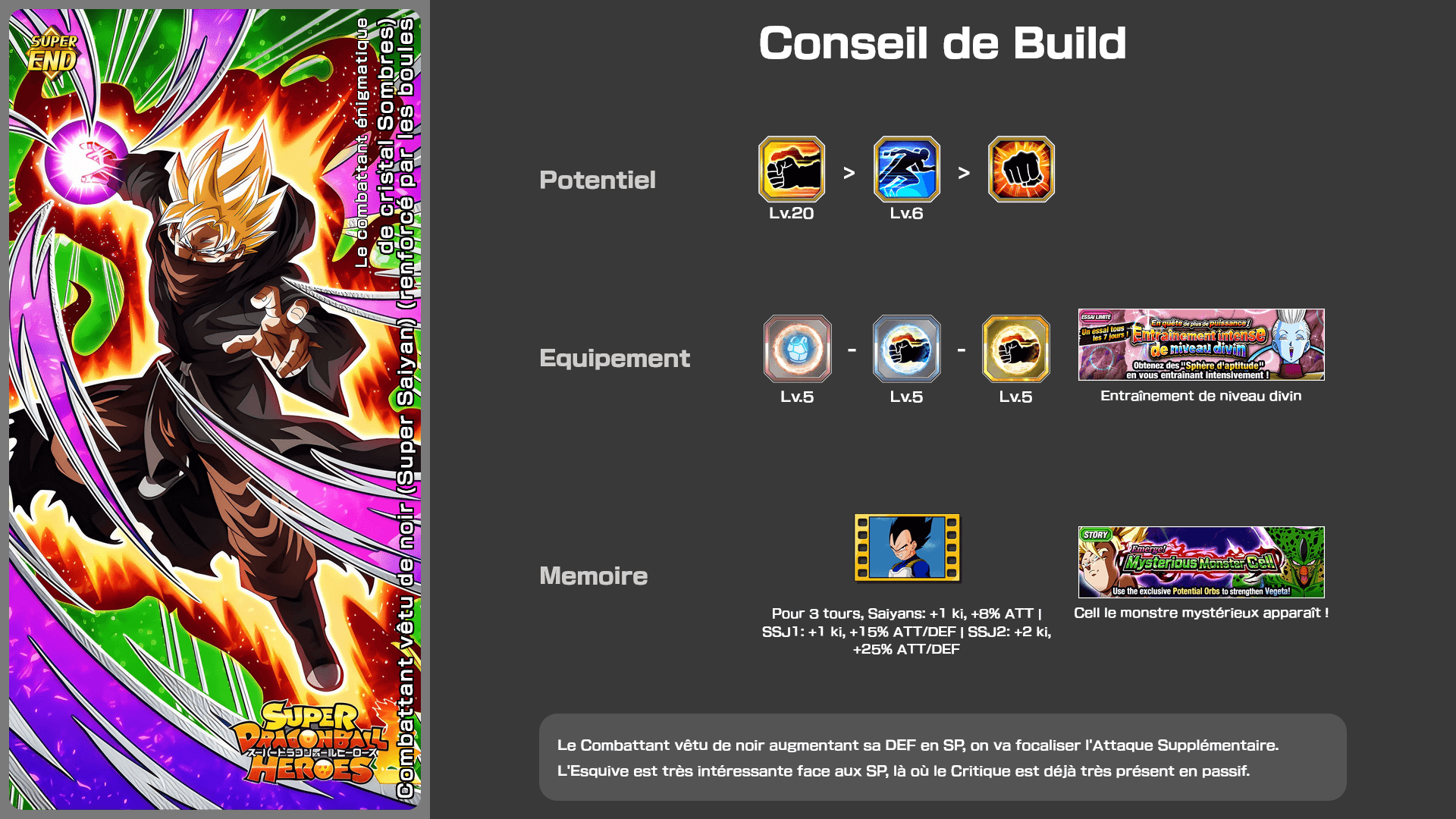 Fiche n°2 Combattant vêtu de noir (Super Saiyan) (renforcé par les boules de cristal sombres) : Le combattant énigmatique