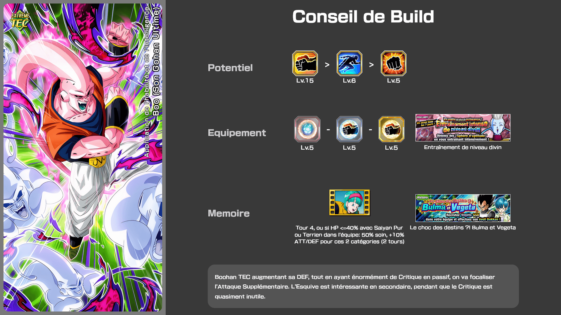 Fiche n°2 Boo (Son Gohan Ultime) : Application de l'habilité et de l'intelligence