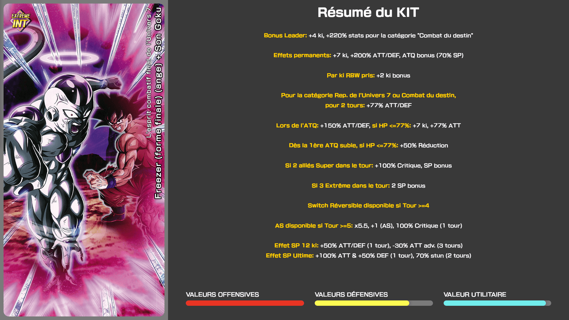 Fiche n°1 Freezer (forme finale) (ange) + Son Goku : L'esprit combatif final de l'Univers 7