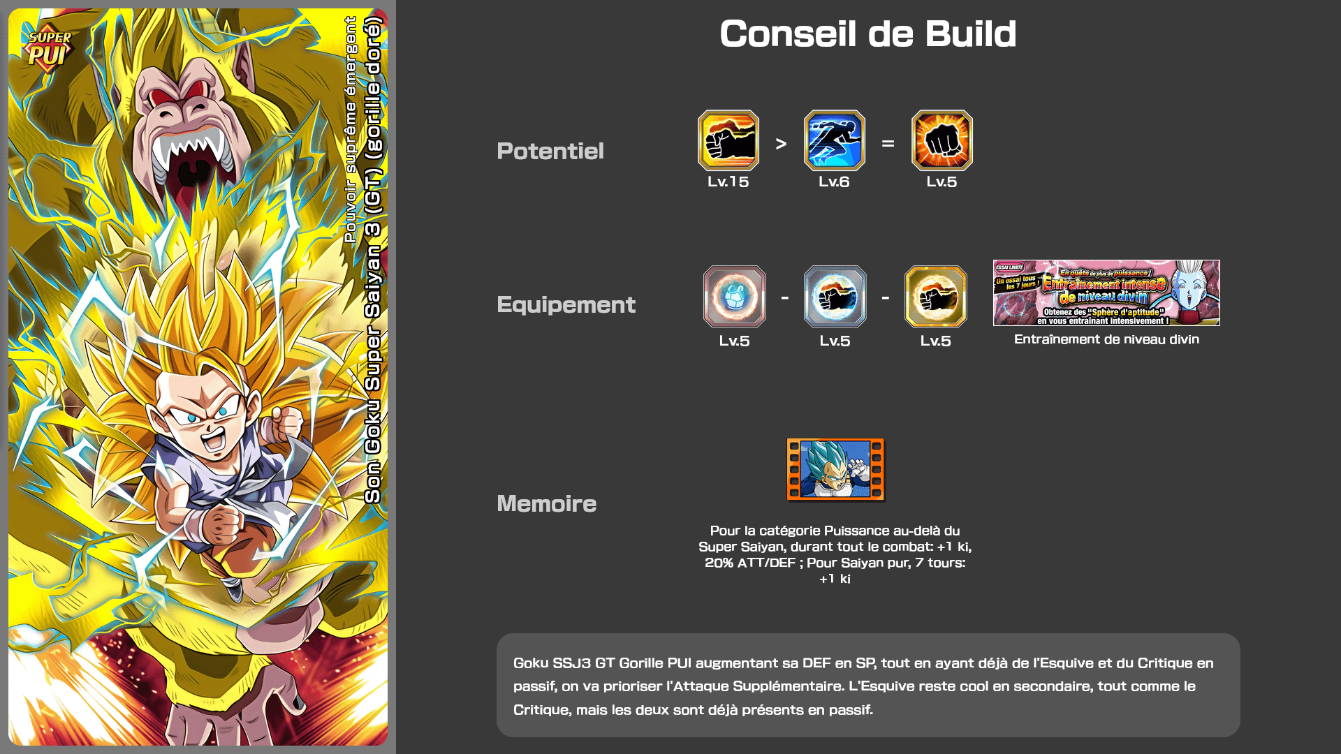 Fiche n°2Son Goku Super Saiyan 3 (GT) (gorille doré) : Pouvoir suprême émergent