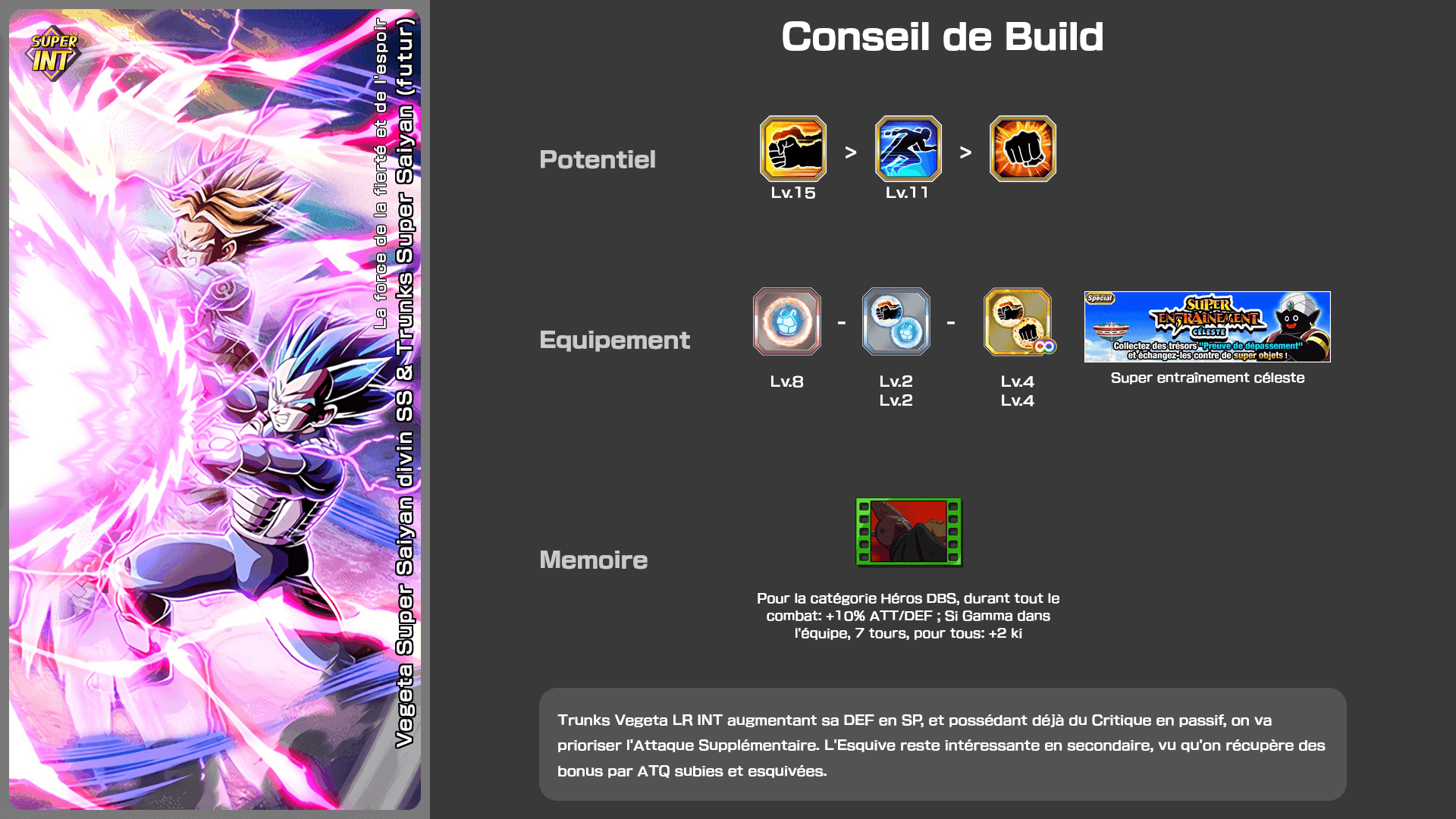 Fiche n°2Vegeta Super Saiyan Divin SS & Trunks Super Saiyan (Futur) : Pouvoir de la fierté et de l'espoir