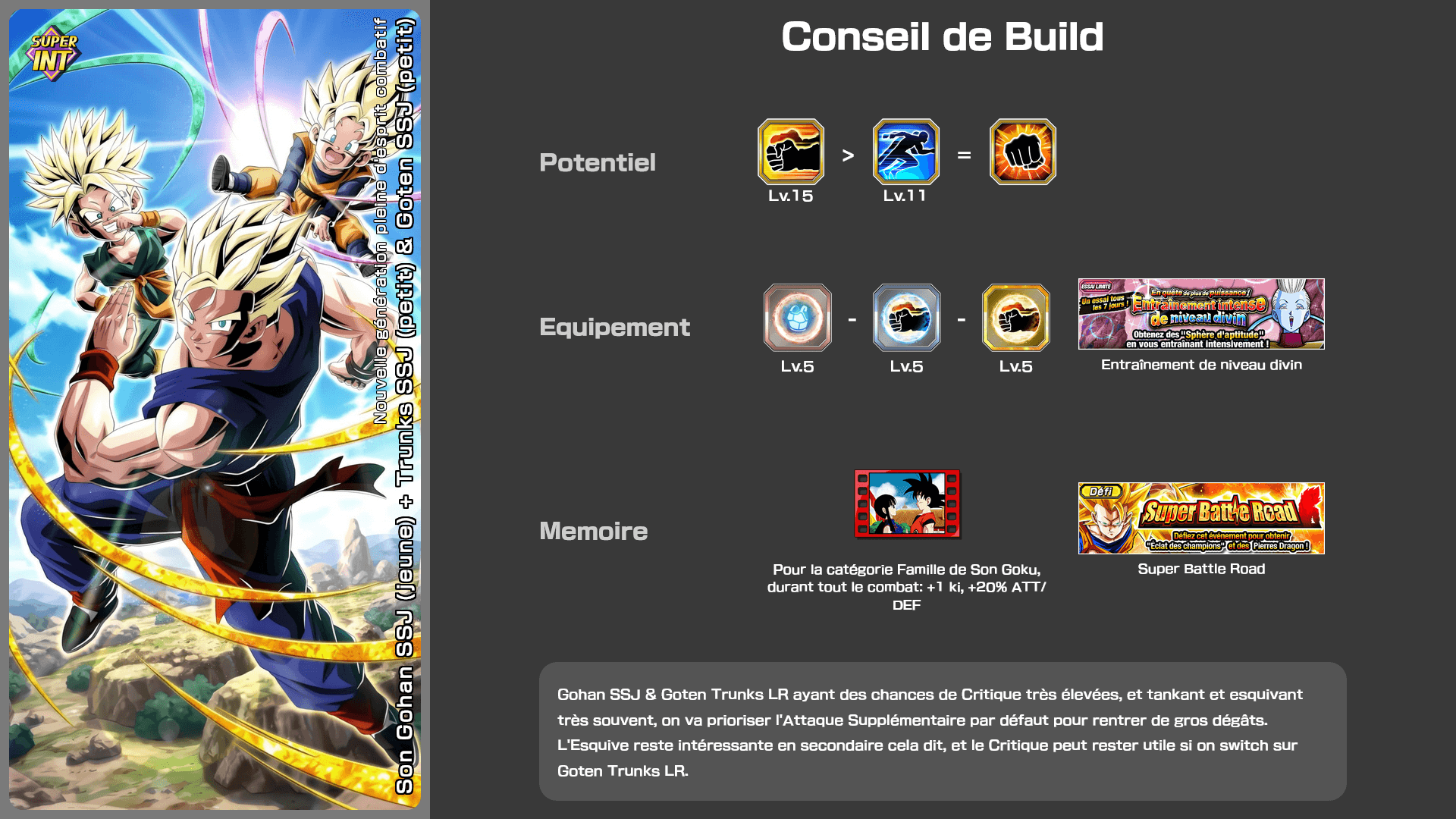 Fiche n°2Son Gohan SSJ (jeune) + Trunks SSJ (petit) & Goten SSJ (petit) : Nouvelle génération pleine d'esprit combatif