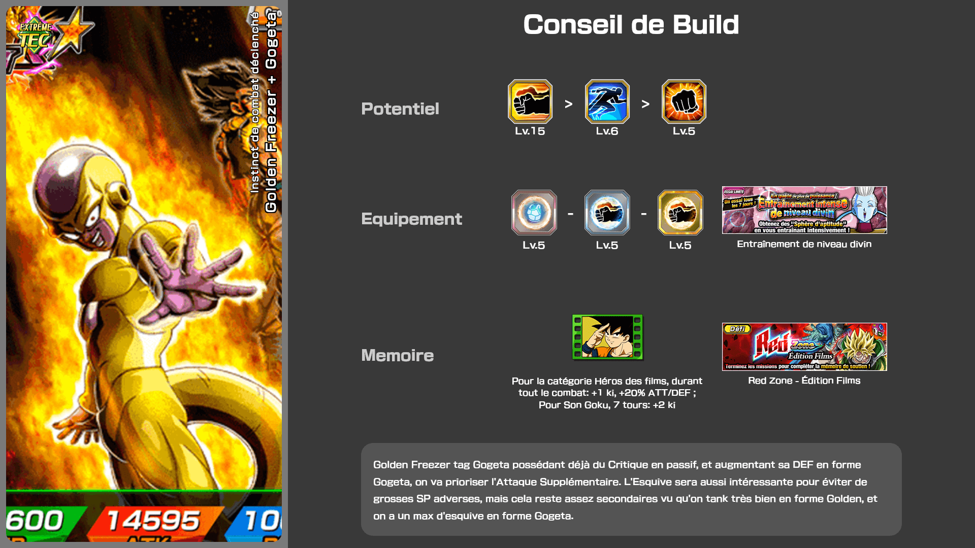 Fiche n°2Golden Freezer + Gogeta : Instinct de combat déclenché