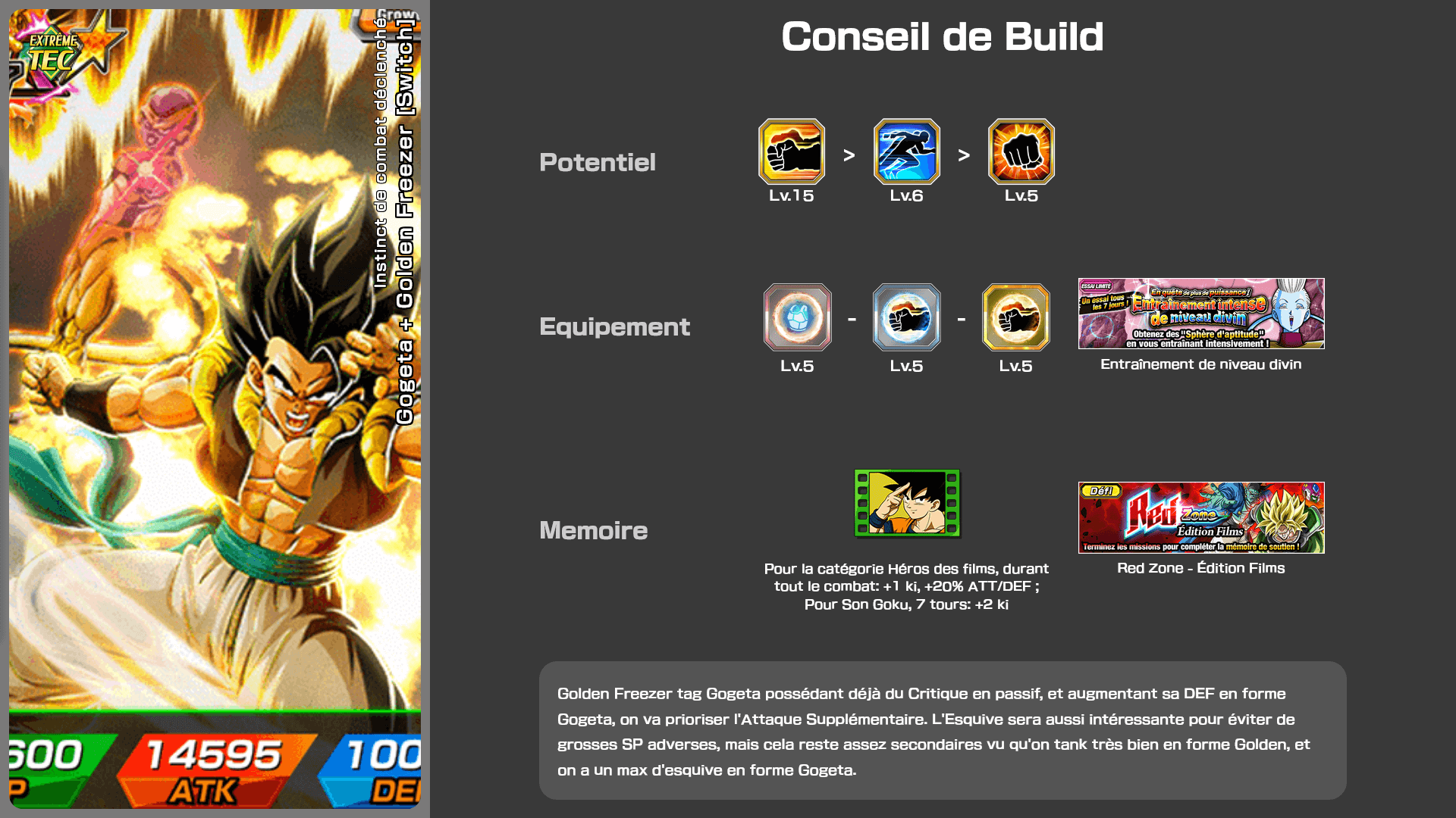 Fiche n°2Gogeta + Golden Freezer [Switch] : Instinct de combat déclenché