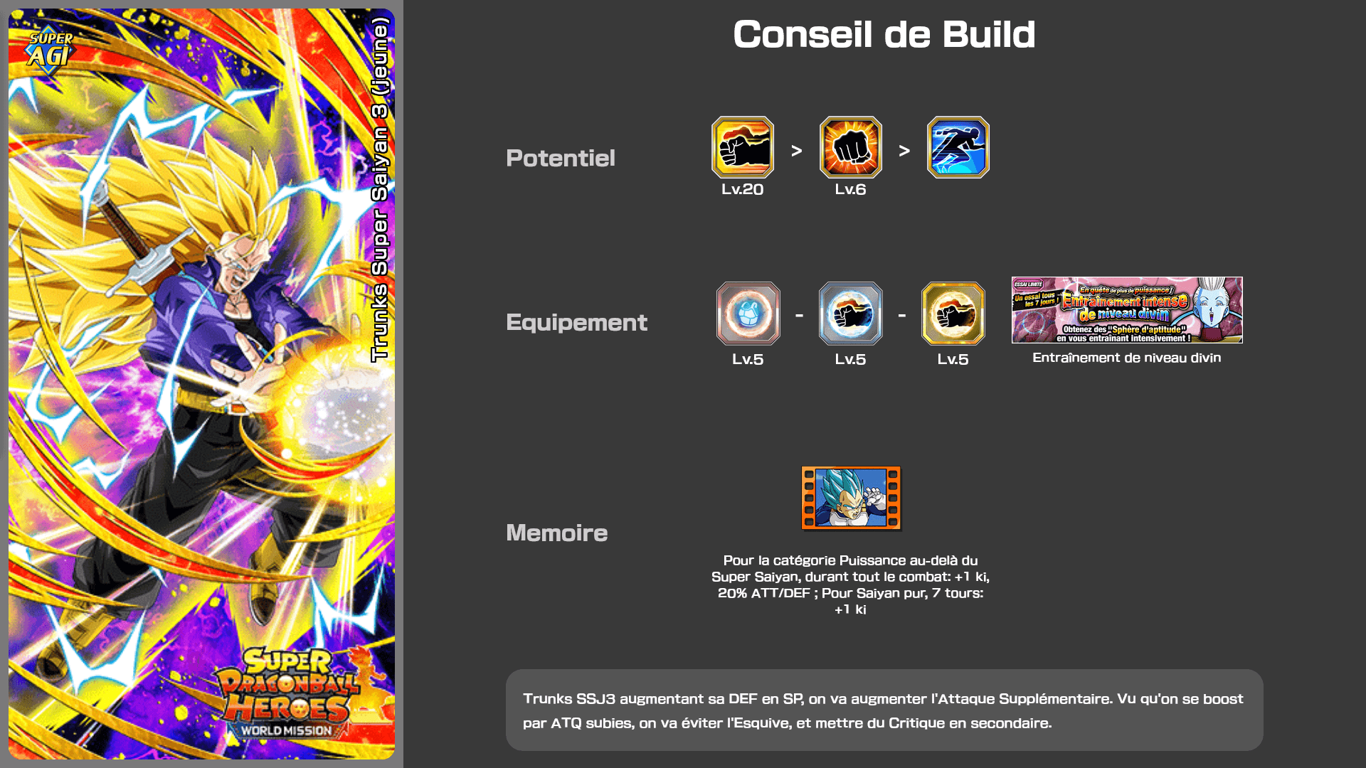 Fiche n°1Trunks Super Saiyan 3 (jeune) : Pouvoir nouvellement créé
