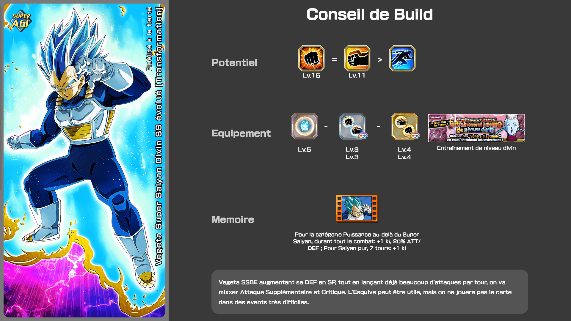 Fiche n°1Vegeta Super Saiyan Divin SS évolué [Transformation] : Fidélité à la fierté