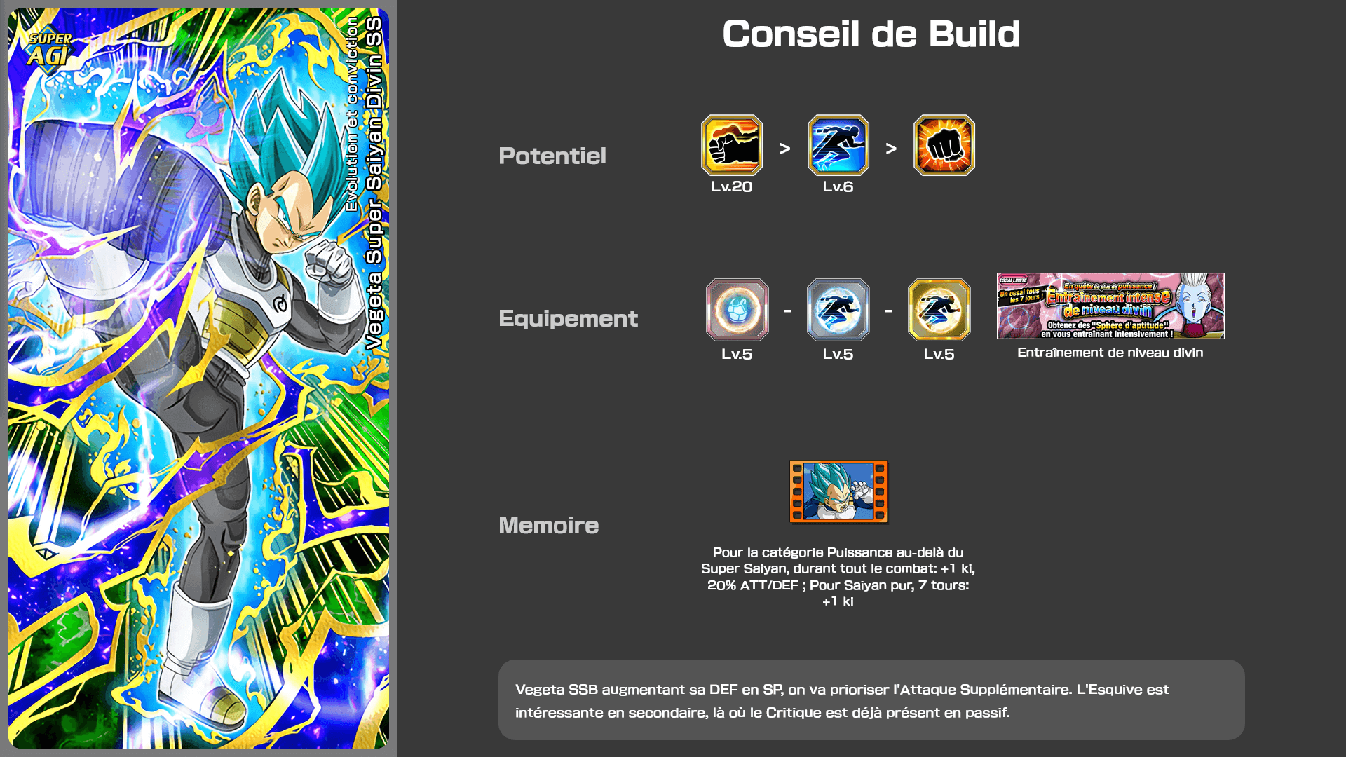 Fiche n°1Vegeta Super Saiyan Divin SS : Evolution et conviction