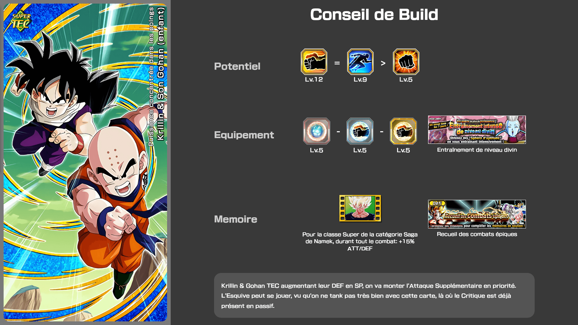 Fiche n°1Krillin & Son Gohan (enfant) : Puissance concentrée dans les poings