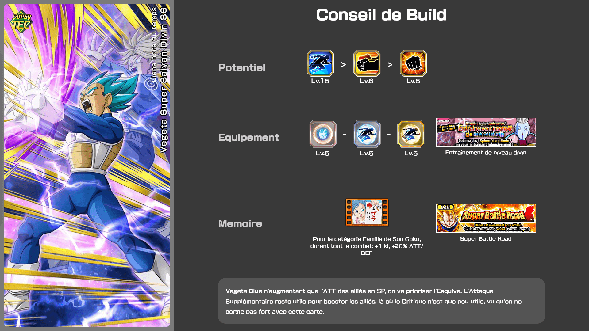 Fiche n°1Vegeta Super Saiyan Divin SS : Liens hors du temps