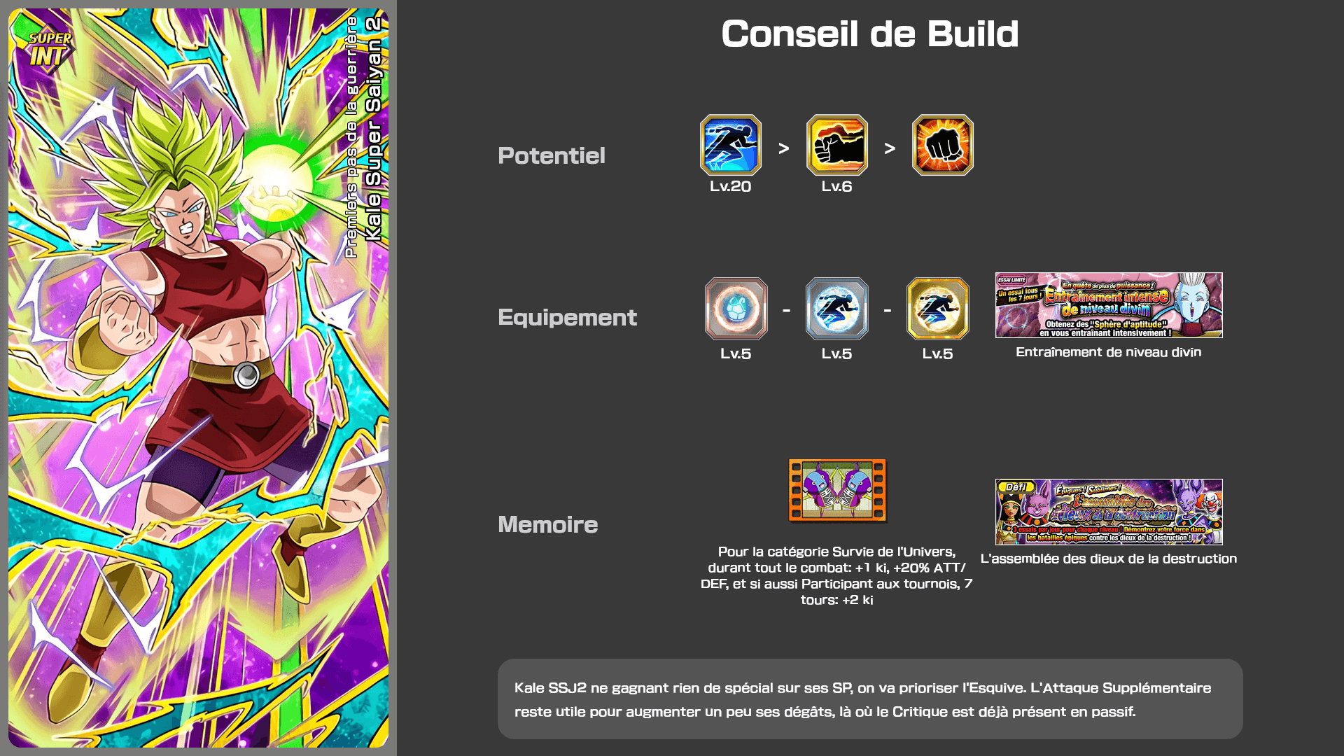 Fiche n°1Kale Super Saiyan 2 : Premiers pas de la guerrière