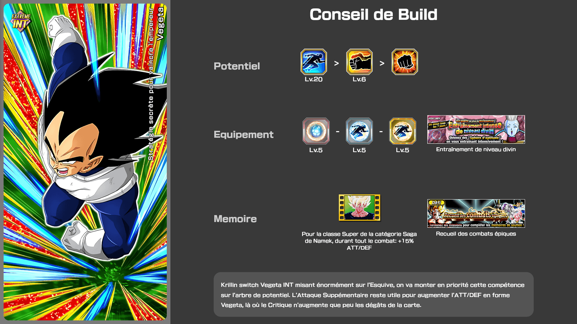 Fiche n°1Vegeta [Echange] : Stratégie secrète pour vaincre l'empereur