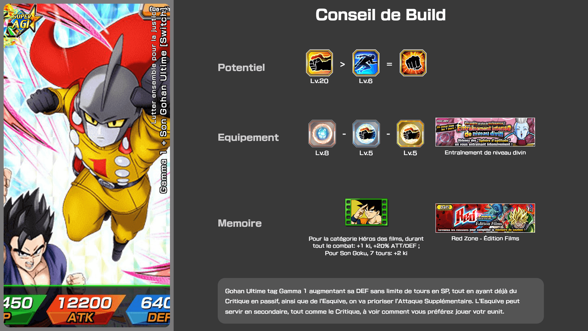 Fiche n°2Gamma 1 + Son Gohan Ultime [Switch] : Lutter ensemble pour la justice