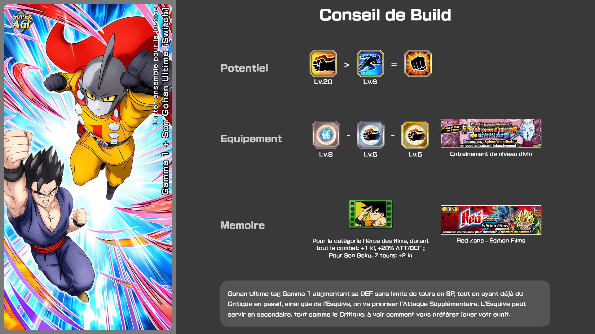 Fiche n°2Gamma 1 + Son Gohan Ultime [Switch] : Lutter ensemble pour la justice
