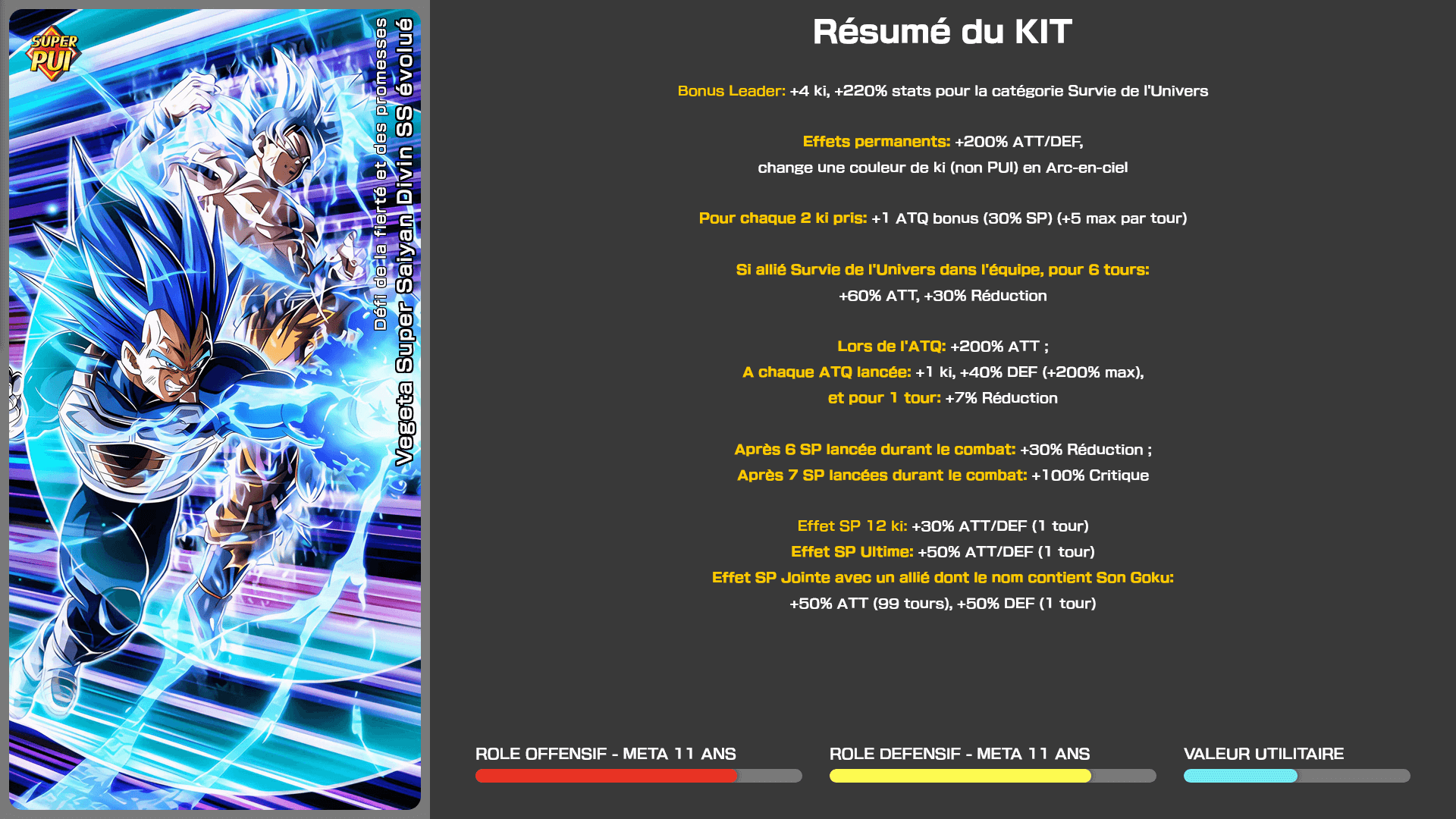 Fiche n°1Vegeta Super Saiyan Divin SS évolué : Défi de la fierté et des promesses