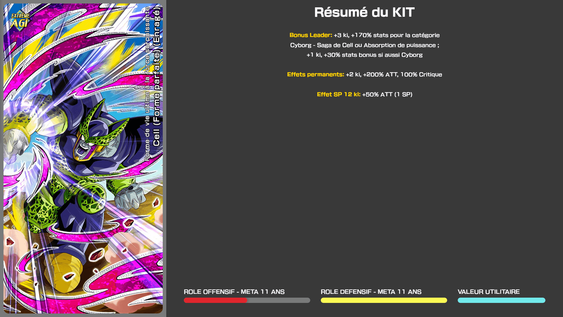 Fiche n°1Cell (Forme parfaite) (Enragé) : Forme de vie ultime à la force surpuissante