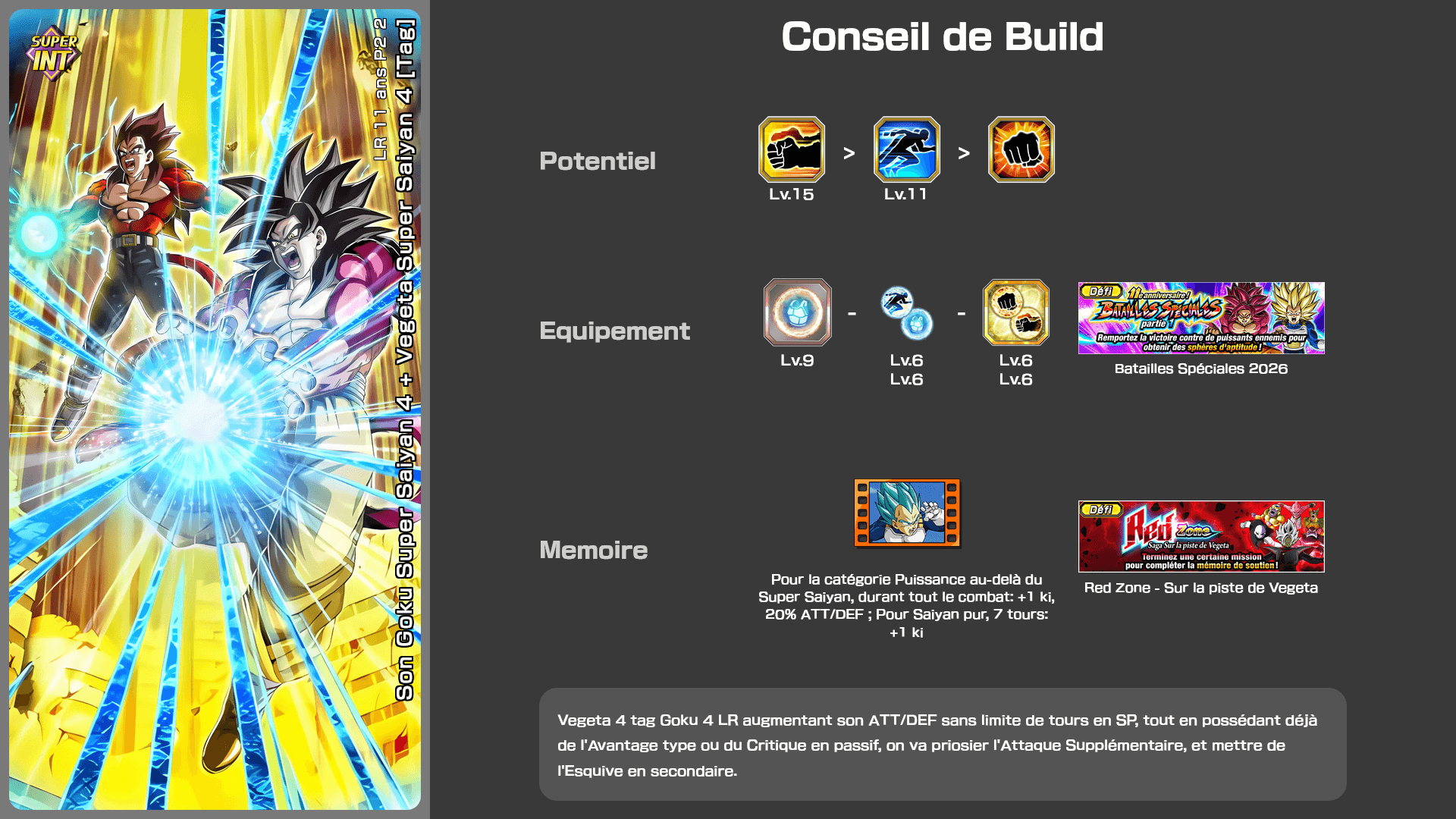 Fiche n°2Son Goku Super Saiyan 4 + Vegeta Super Saiyan 4 [Tag] : Ultime lutte contre les dragons maléfiques