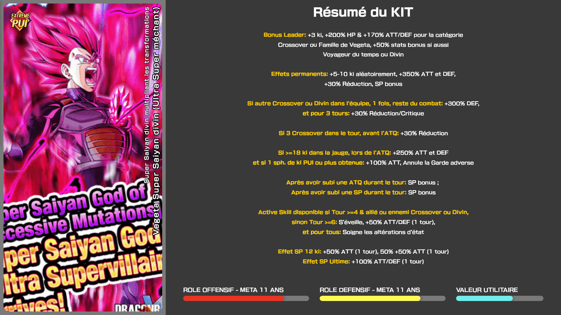 Fiche n°1Vegeta Super Saiyan divin (Ultra Super méchant) : Super Saiyan divin multipliant les transformations