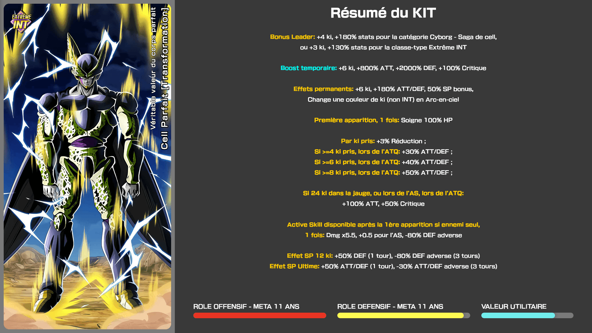 Fiche n°1[BOOST TEMPORAIRE] Cell Parfait [Transformation] : Véritable valeur du corps parfait